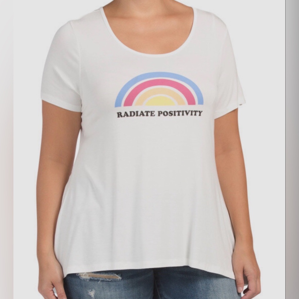 Philosophy White Tee with Pastel Rainbow Graphic